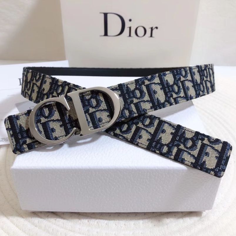 Dior リバーシブル ベルト オブリーク ロゴ バックル シルバー ...