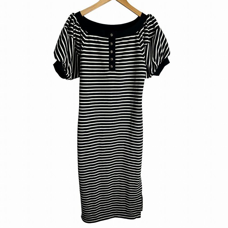 Her lip to ハーリップトゥー Saint-Tropez Striped Long Dress ロング ワンピース ボーダー パフスリーブ S  黒白 1233105024 ■ST レディース