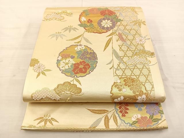平和屋着物◎西陣 六通柄袋帯 唐織 雪輪花文 金銀糸 正絹 逸品
