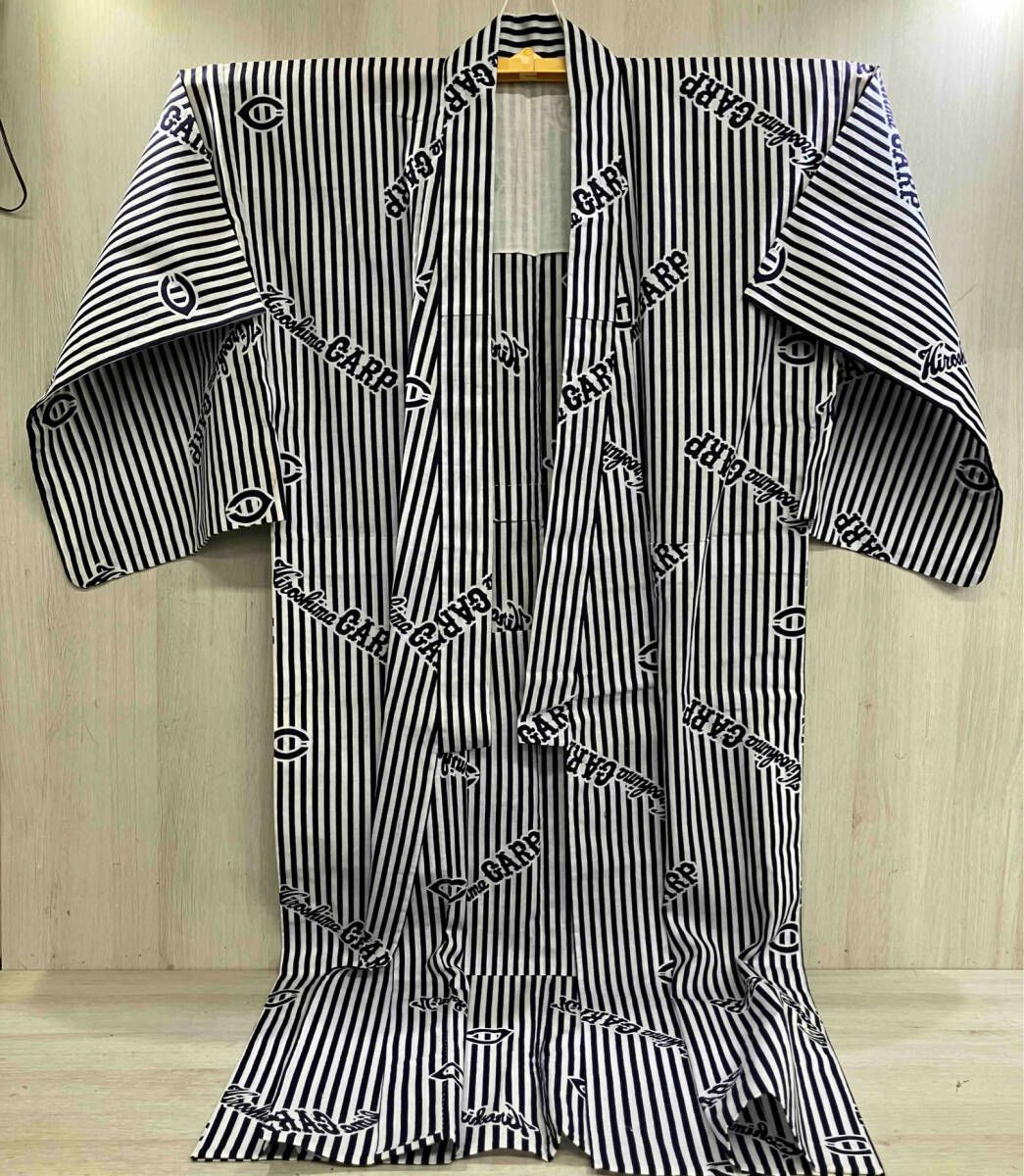 現状品 広島東洋カープ carp 浴衣 ストライプ 紺×白 帯付き