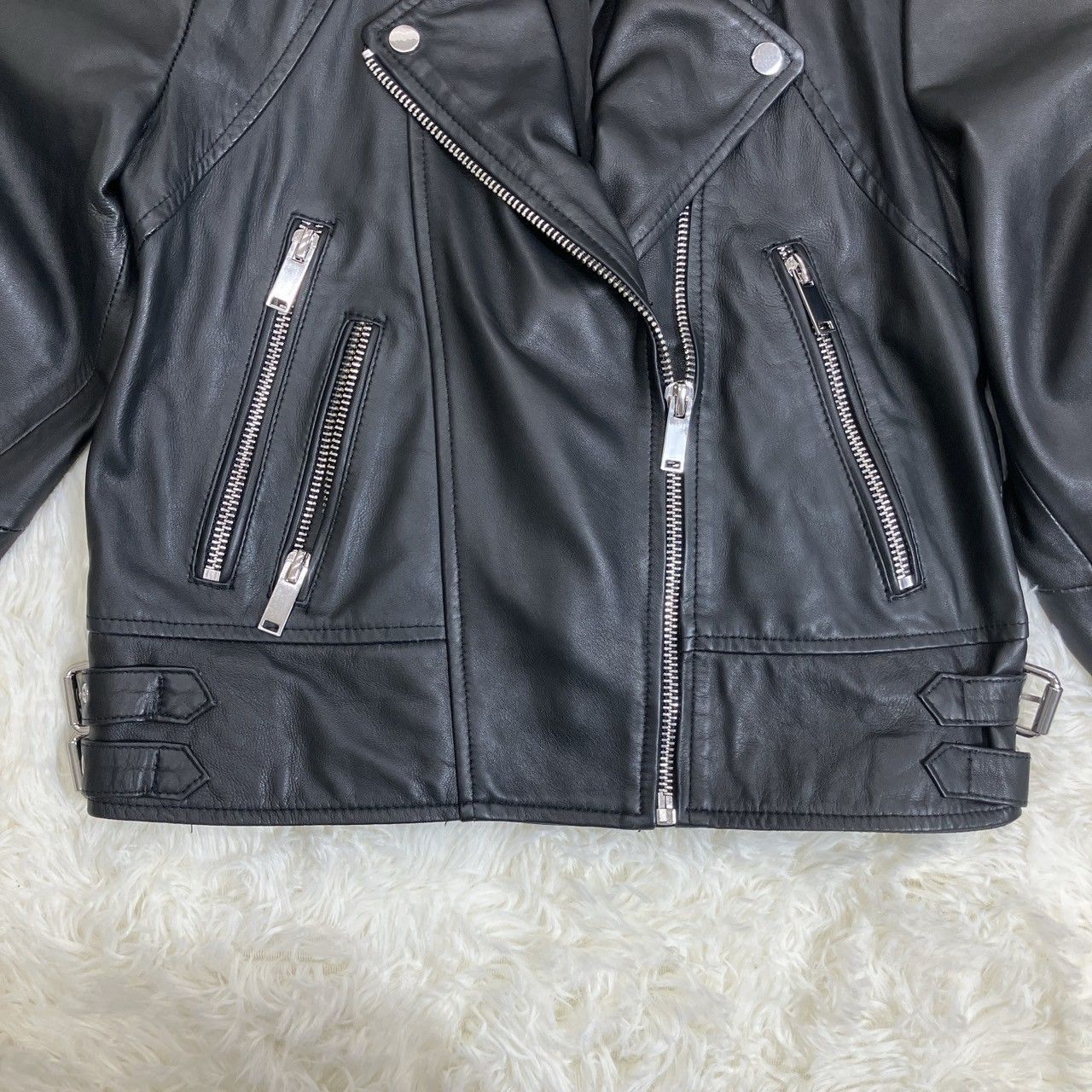 ZARA ラムレザー ライダース ダブル レザージャケット 黒 Lサイズ 
