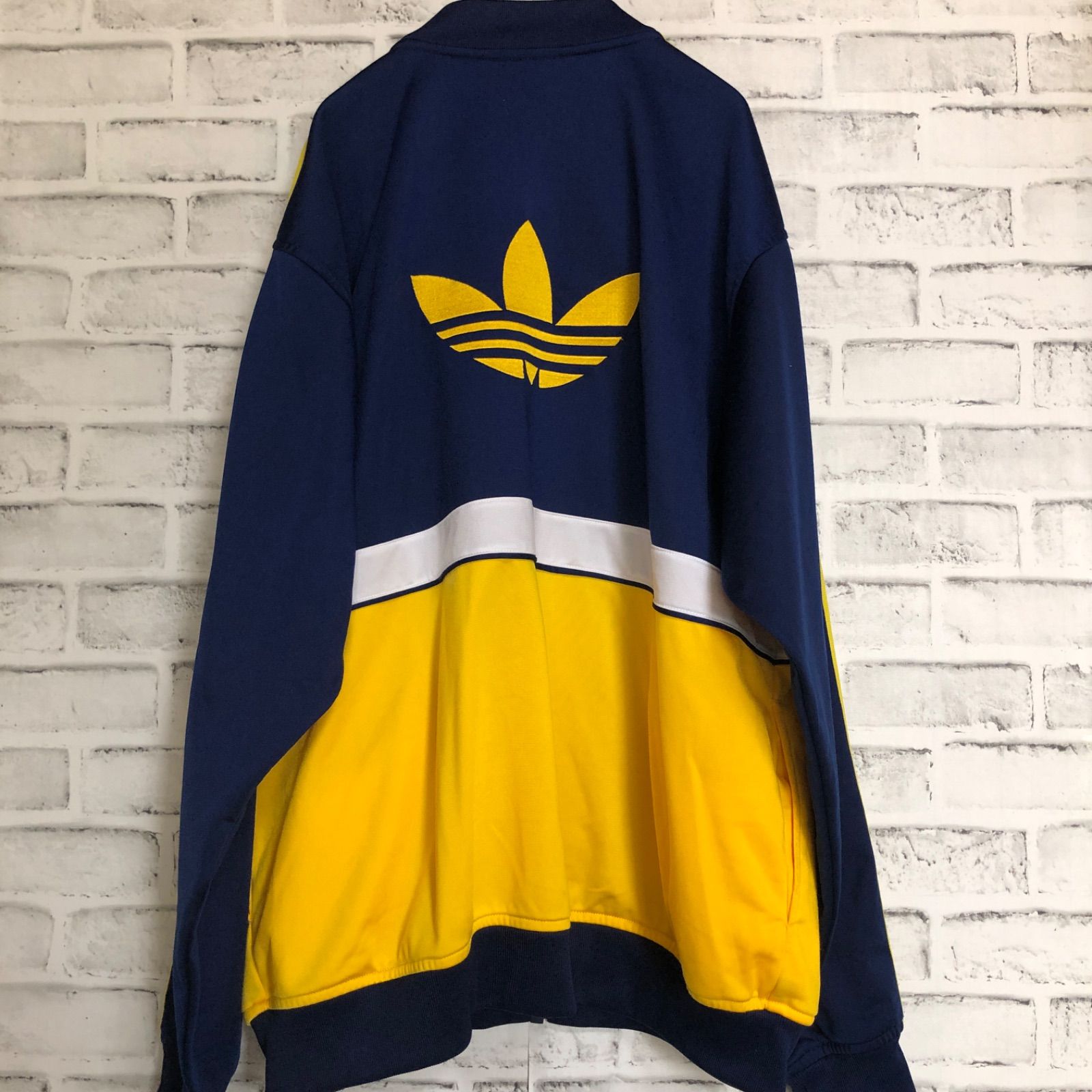 希少XL⭐️80s adidas トラックジャケット/ジャージ 刺繍トレファイル vintage ネイビー×イエロー - メルカリ