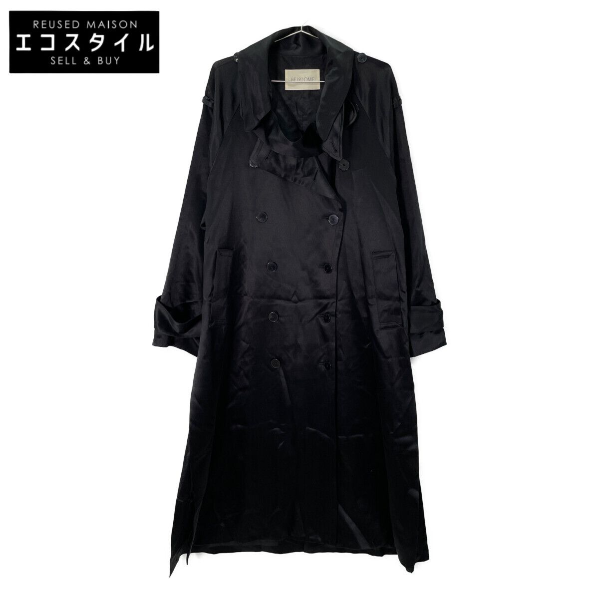 HEIRLOME エアルーム 黒 ｼﾙｸ ﾄﾚﾝﾁｺｰﾄ XS