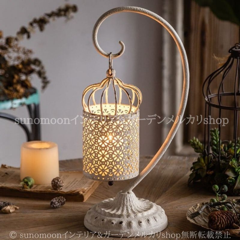鳥かご風 キャンドル ホルダー ヴィンテージ調 アンティーク調 クラシック レトロ調 おしゃれ かわいい インテリア 北欧 ロウソク 蝋燭 スタンド 燭台 白 ホワイト 黒 ブラック