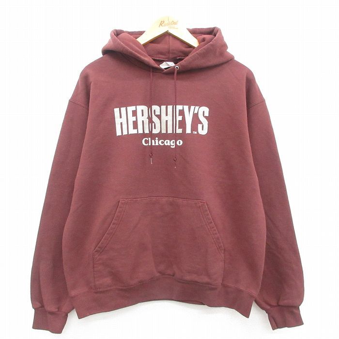 L/古着 長袖 スウェット パーカー メンズ ハーシーズ シカゴ 茶系 ブラウン 24sep12 中古 スエット トレーナー トップス