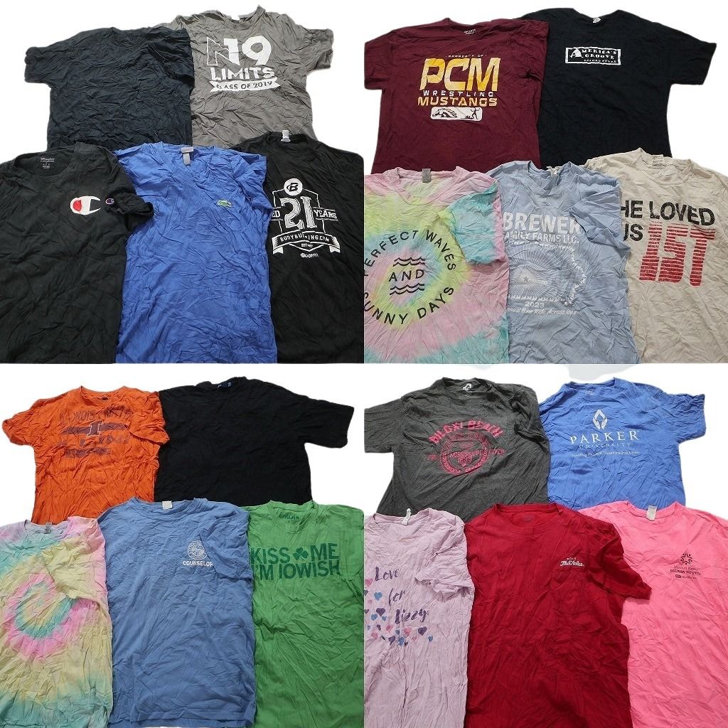 古着卸 まとめ売り カラーmix プリント 半袖Tシャツ 20枚セット (メンズ L ) ラコステ チャンピオン タイダイ 英文字プリント MU3248