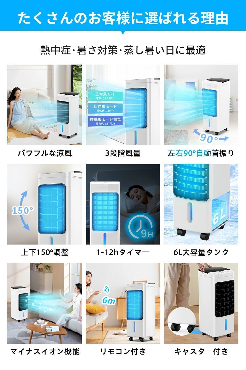左右90°自動首振り