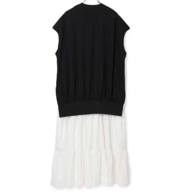 ADAM ET ROPE アダムエロペ カットオフ裏毛ドッキングワンピース ブラック ホワイト