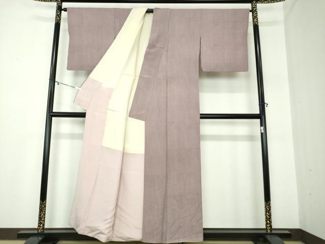 平和屋着物●人間国宝　重要無形文化財　小宮康助　江戸小紋　万筋　葡萄色×白色　正絹　逸品　DAAY1094ps 平和屋着物○人間国宝 重要無形文化財 小宮康助 江戸小紋 万筋 葡萄色