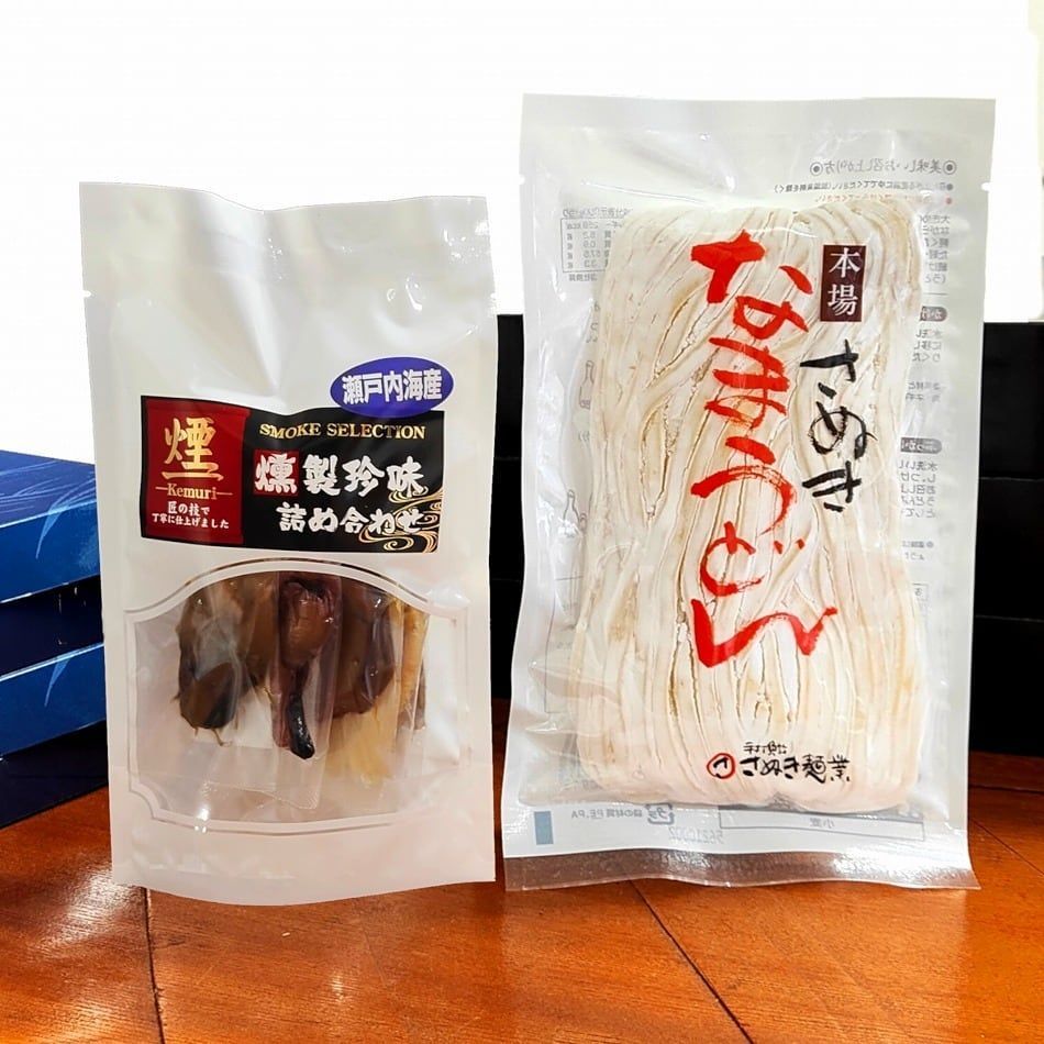 讃岐うどん 生麺220g& 燻製おつまみ 瀬戸内 海鮮珍味 5種詰合せ　メール便-1