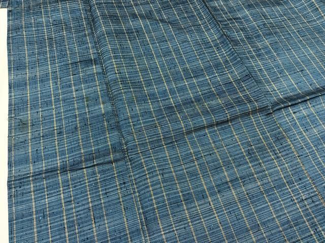 平和屋着物▽上質な紬 単衣 格子 正絹 逸品 AAAZ0716jd