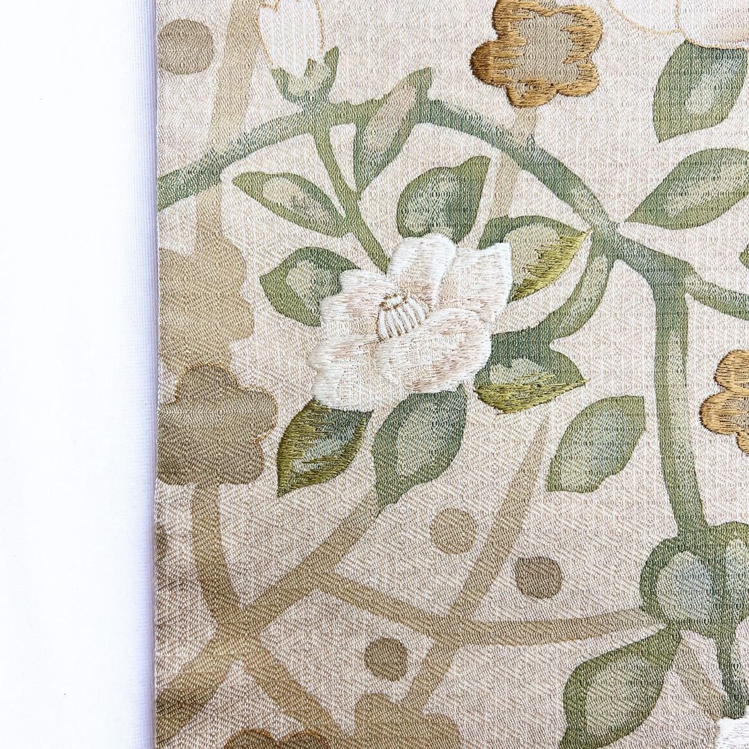 作家もの　袋帯　金通し　刺繍　椿　梅　着物　102a o 作家もの袋帯金通し刺繍椿梅着物102a o