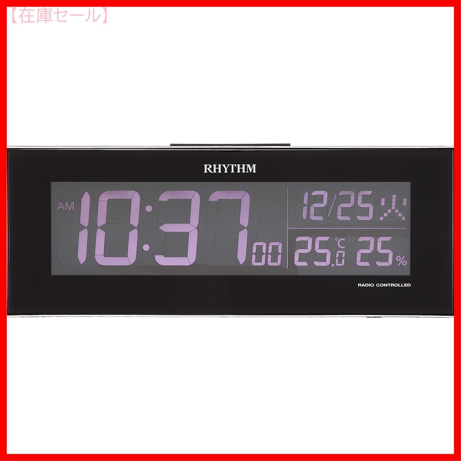 トップ Rhythm 掛け時計 置き時計 電波時計 LED使用 黒 AC電源式
