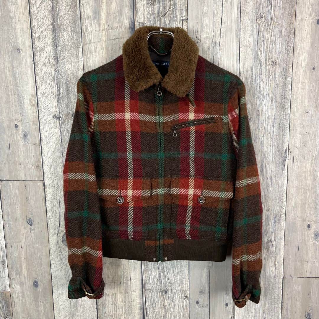 RALPH LAUREN ラルフローレン 襟ボア チェック ジャケット S - メルカリ