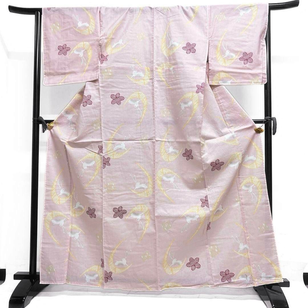 未着用　浴衣　三日月　兎　鹿の子　花模様　着物　074a p 未着用 浴衣 三日月 兎 鹿の子 花模様 着物 074a p - メルカリ