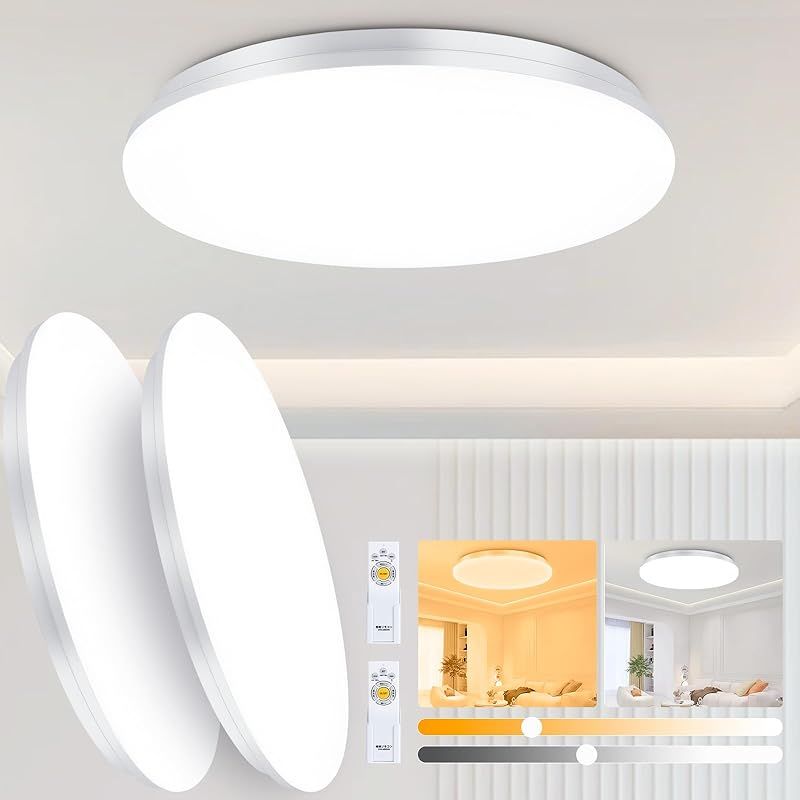 LEDシーリングライト 6畳30W 3800LM 2個セット シーリング+ライト 天井照明器具 おしゃれ 蛍光灯 調色/調光タイプ 昼光色 電球色 リモコン付き 調光タイプ LEDライト 常夜灯モード メモリ機能 30分