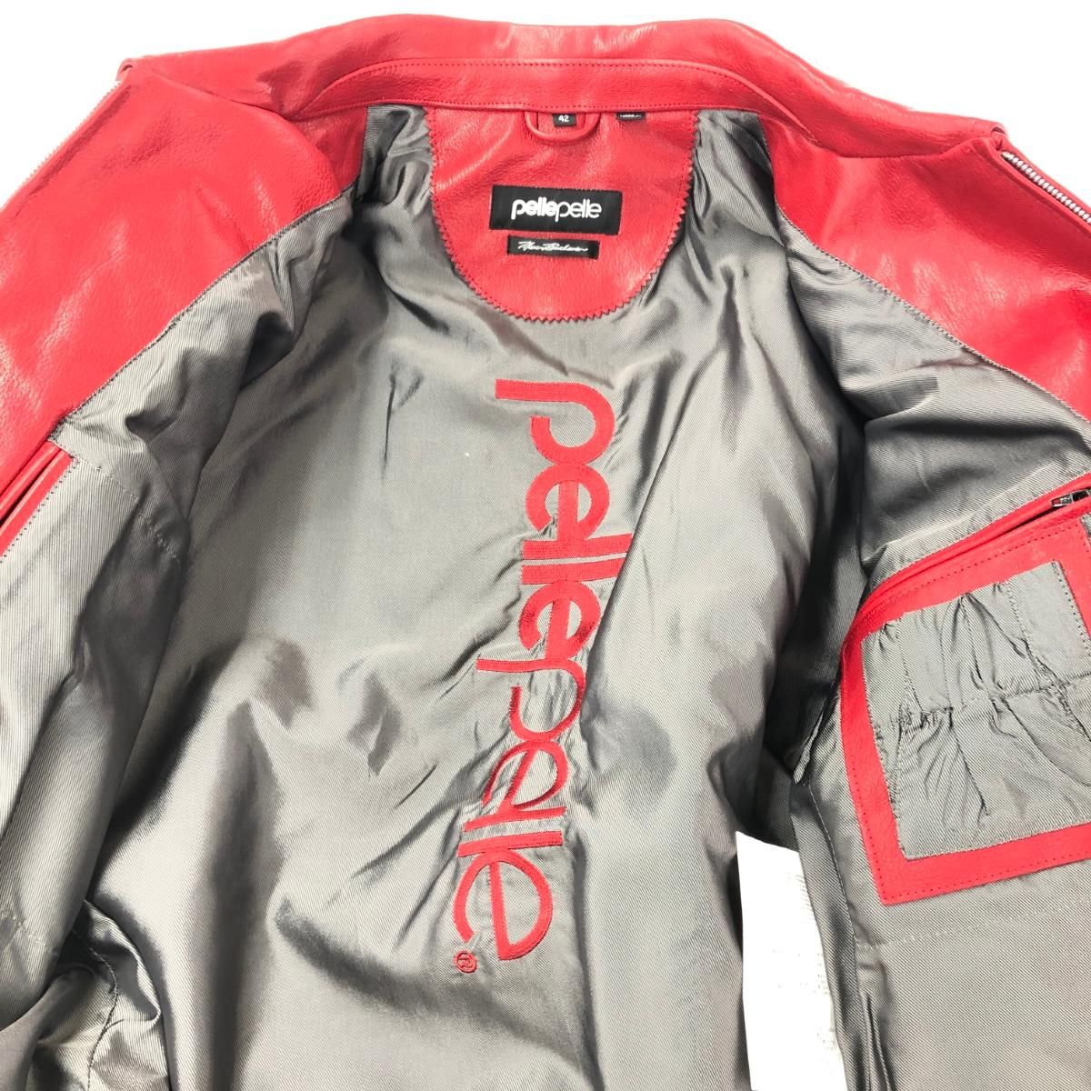 美品 pelle pelle ペレペレ レザージャケット 42 レッド メンズ サイド 