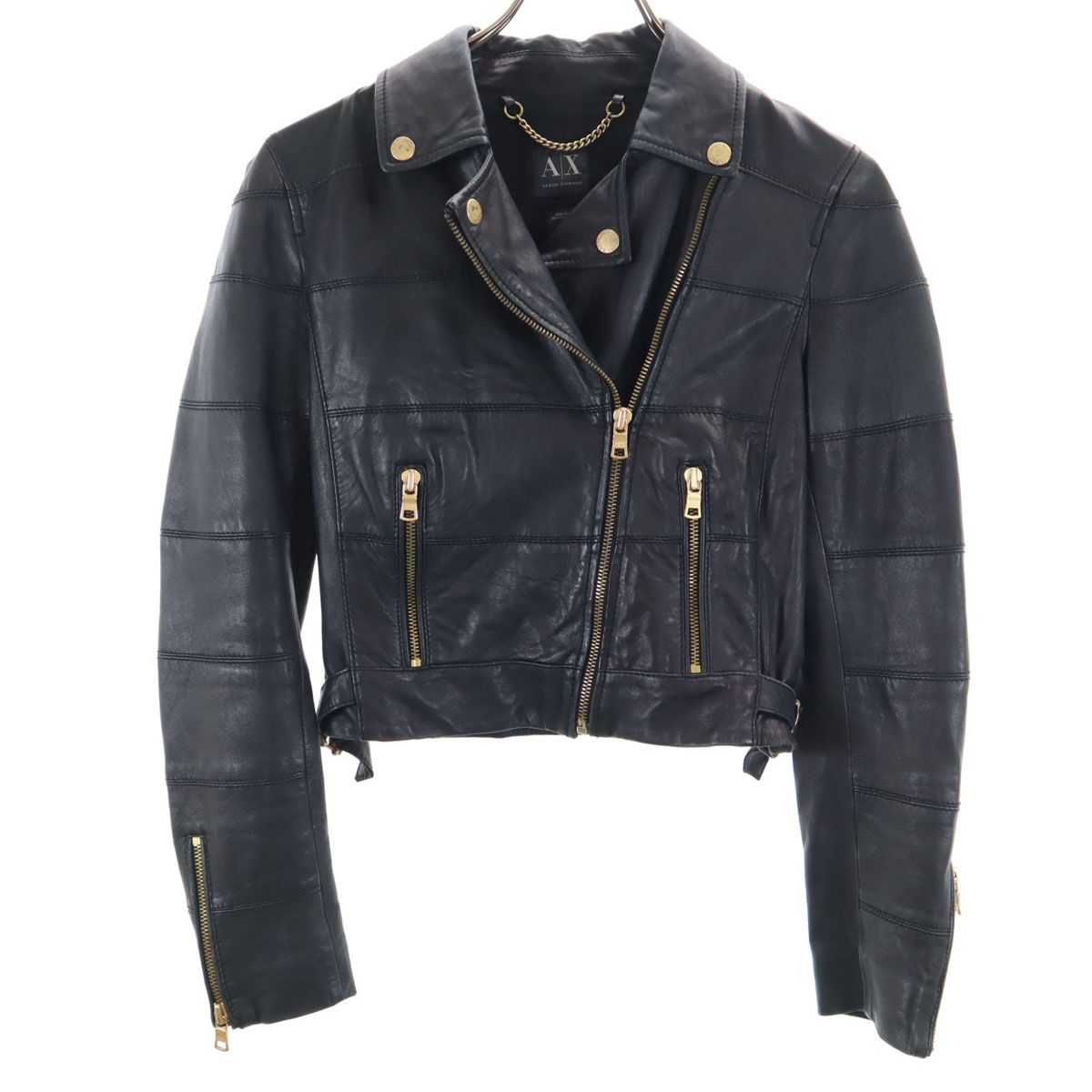 ARMANI EXCHANGE アルマーニエクスチェンジ レザージャケット S ブラック レディース 古着