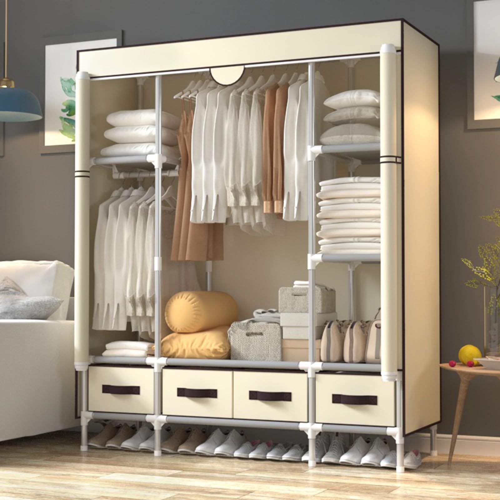 ワードローブ クローゼット 折りたたみ式 扉付き 収納 洋服ダンス
