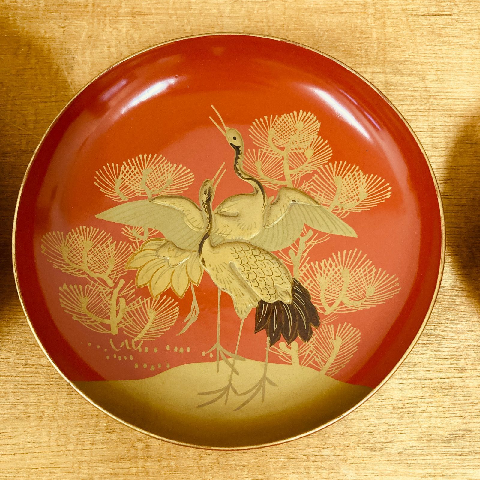 昭和レトロ 漆塗りの五組盃と杯台 「鶴に松」 祝盃 - メルカリ