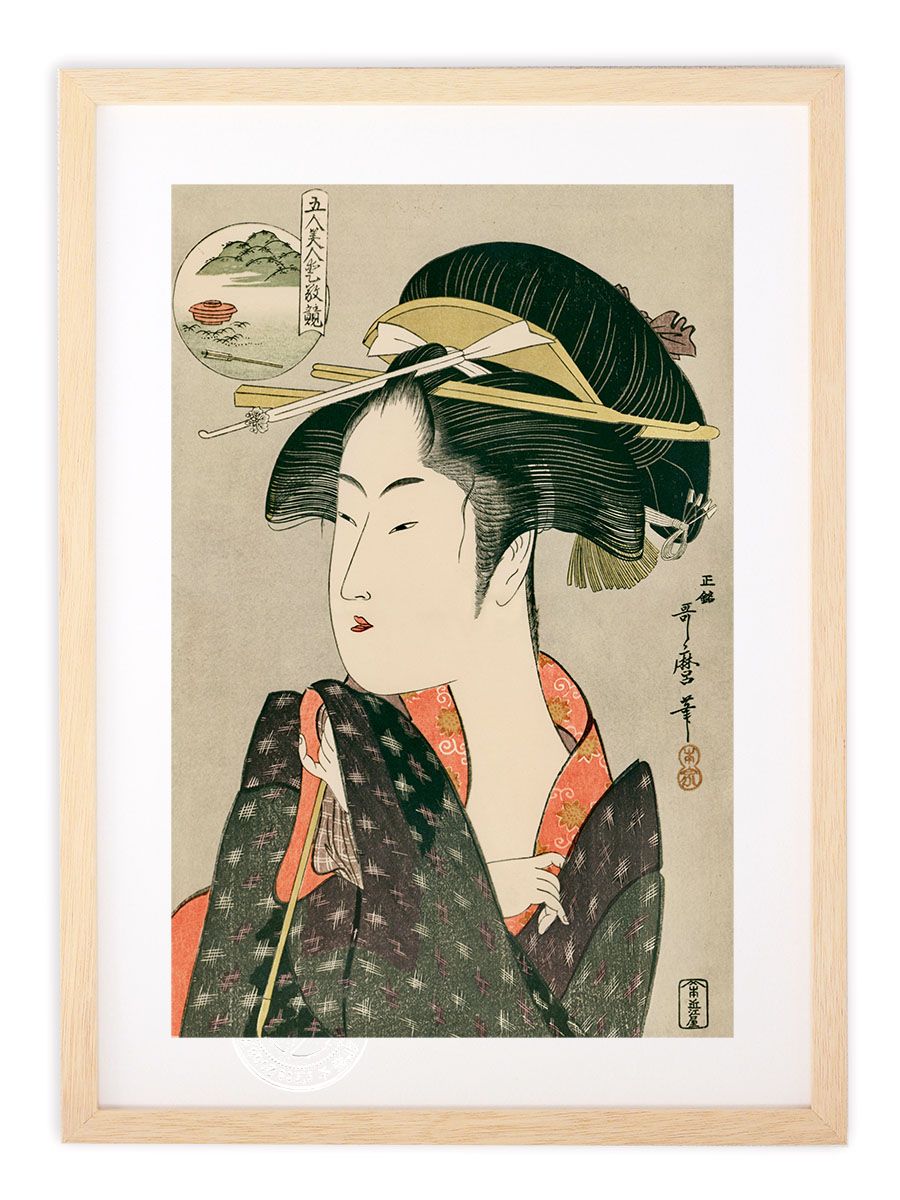 版画 絵画 名画 日本画 ＜五人美人愛嬌競＞八ツ山平野屋 喜多川歌麿