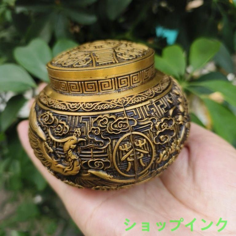銅製 八宝心経龍鳳茶壺 湯飲 茶道 装飾品 工芸品 美術品 置物 銅 細工 龍鳳 荼葉壺 装飾品 工芸品 美術品 置物 - メルカリ