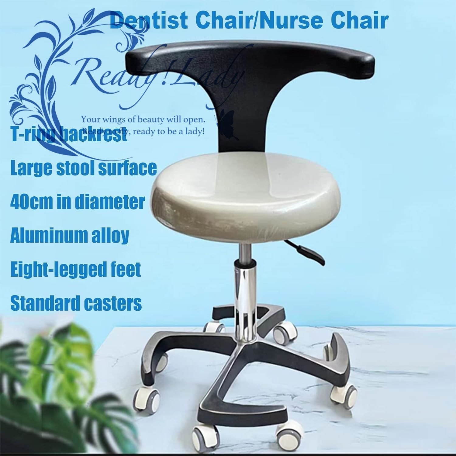 診察椅子 回転椅子 アシスタント歯科医ドクターチェア歯科用スツール背もたれ付き高さ調節 360度回転背もたれ 高さ調節