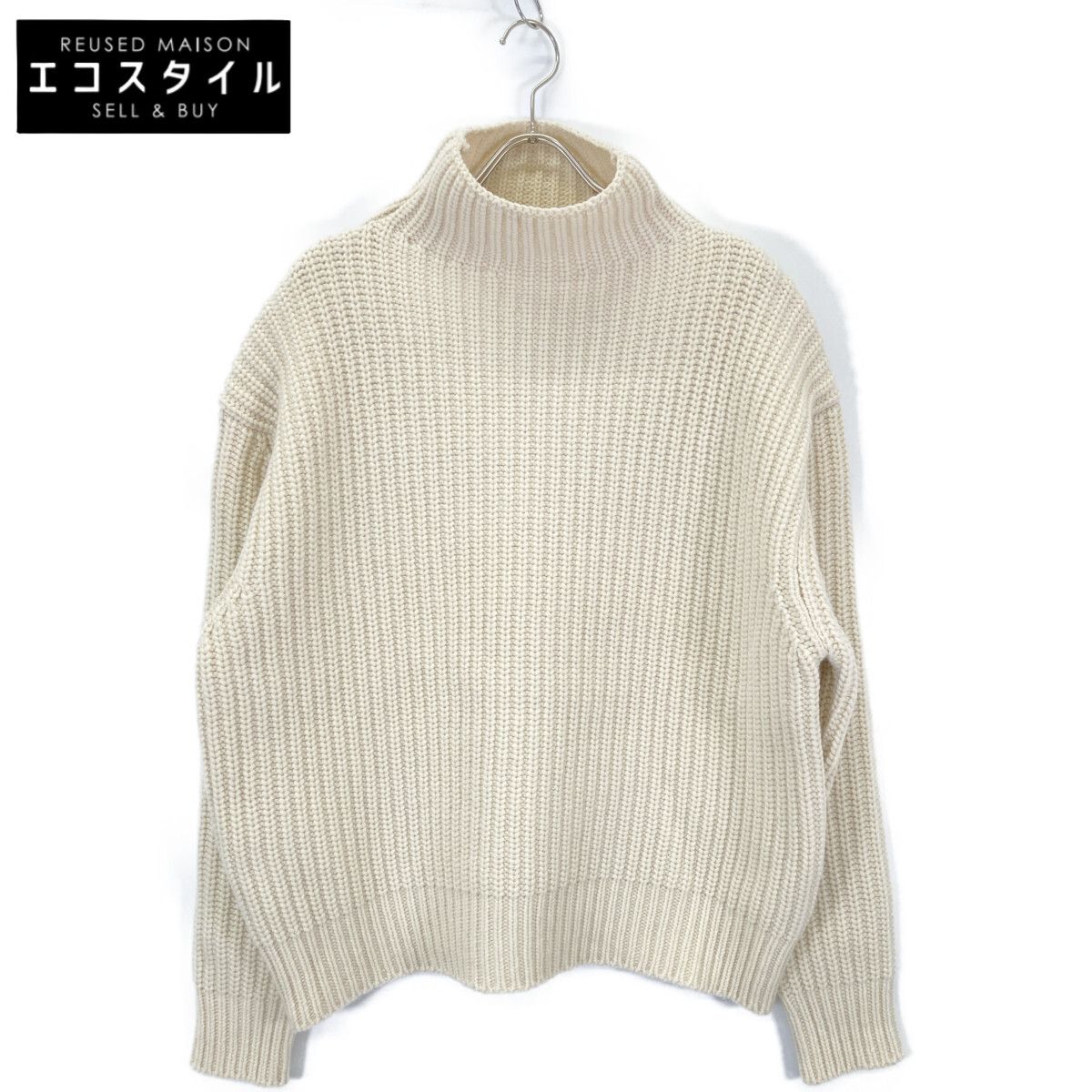 JIL SANDER ジルサンダープラス ｱｲﾎﾞﾘｰ 2020年製 JPPT751526 ﾐﾄﾞﾙｹﾞｰｼﾞﾀｰﾄﾙﾈｯｸﾆｯﾄ 36
