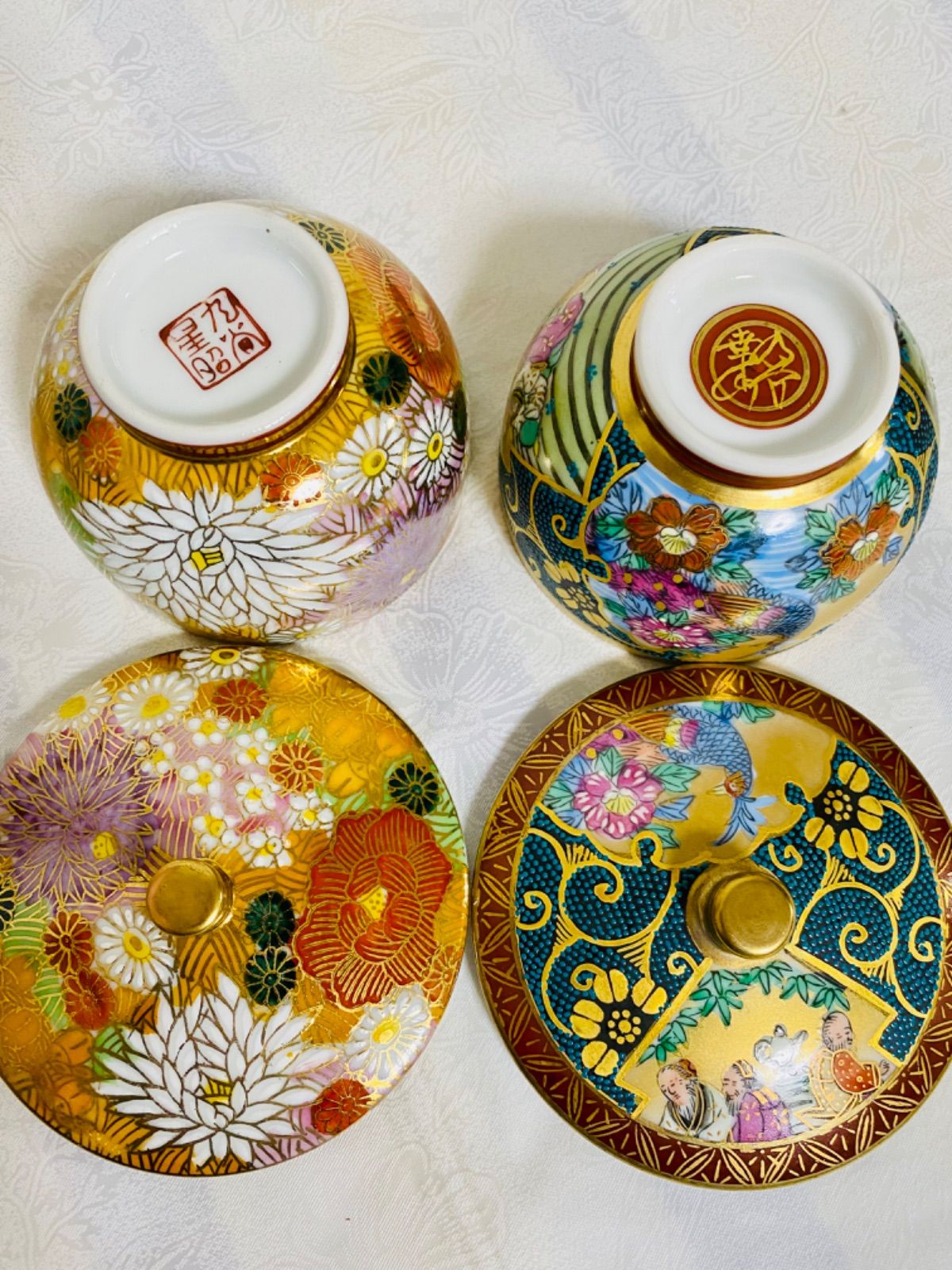 ☆A1884 九谷焼 御番茶器 永泉堂 花詰 金彩 色絵 煎茶道具 煎茶 急須