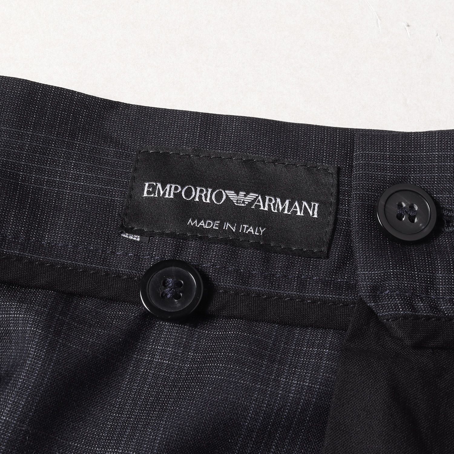 美品 EMPORIO ARMANI エンポリオアルマーニ パンツ サイズ:48 ウール シルク チェック柄 スラックス ネイビー 紺 ズボン ボトムス  シンプル イタリア製