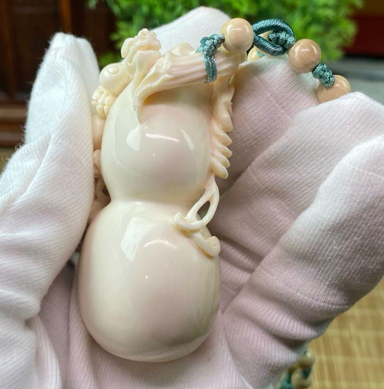 天然マンモス牙美しい手作り彫刻 ひょうたん 手握り物 レディース