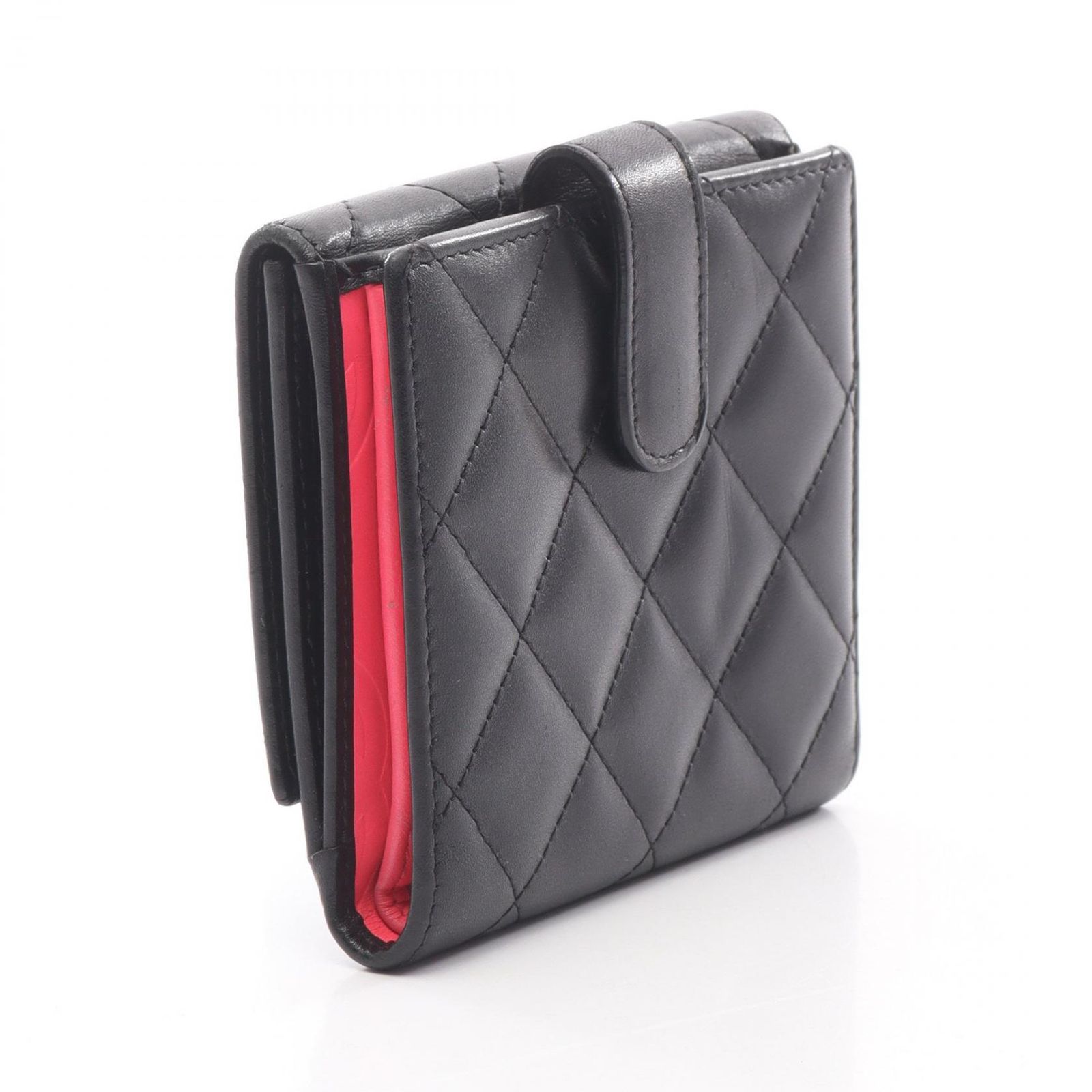 シャネル CHANEL Wホック財布 カンボンライン ベージュ|ベージュエナメル レザー パテントレザー カンボン Wホック財布 レディース Used B