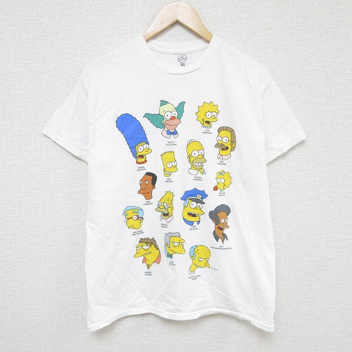 L/古着 半袖 Tシャツ メンズ ザシンプソンズ マットグレイニング コットン クルーネック 白 ホワイト 24jul06 中古