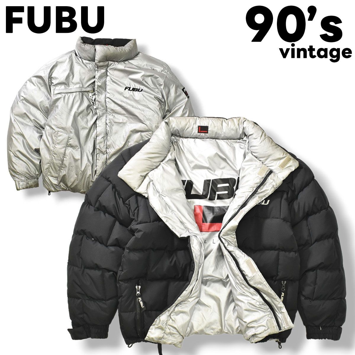 肉厚】 90sヴィンテージ フブ FUBU リバーシブル ダウンジャケット M ブラック／シルバー メンズ - メルカリ