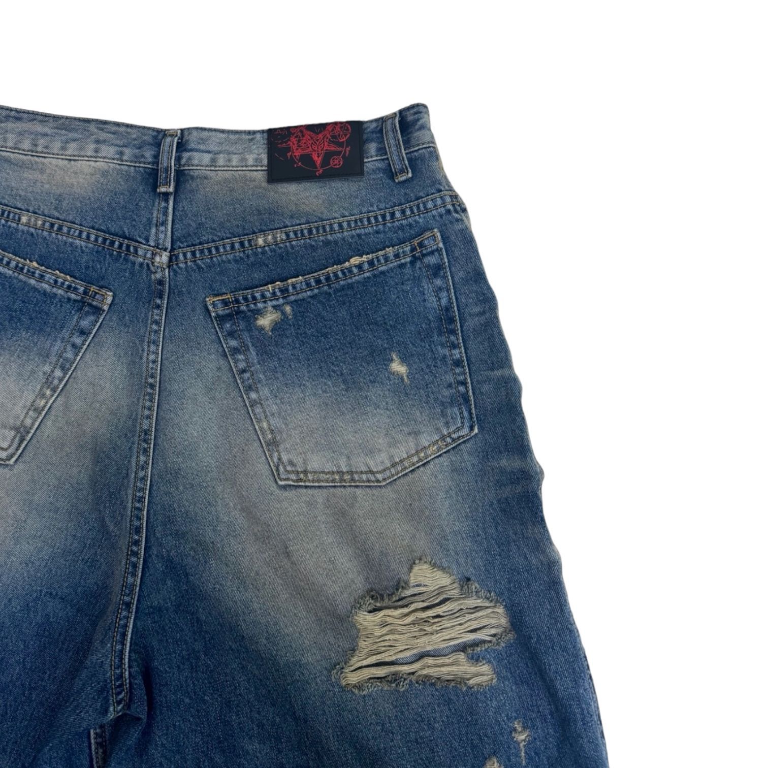 EMOSTANCECLUB DESTROYED BAGGY WIDE LEG JEANS BLUE - メルカリ