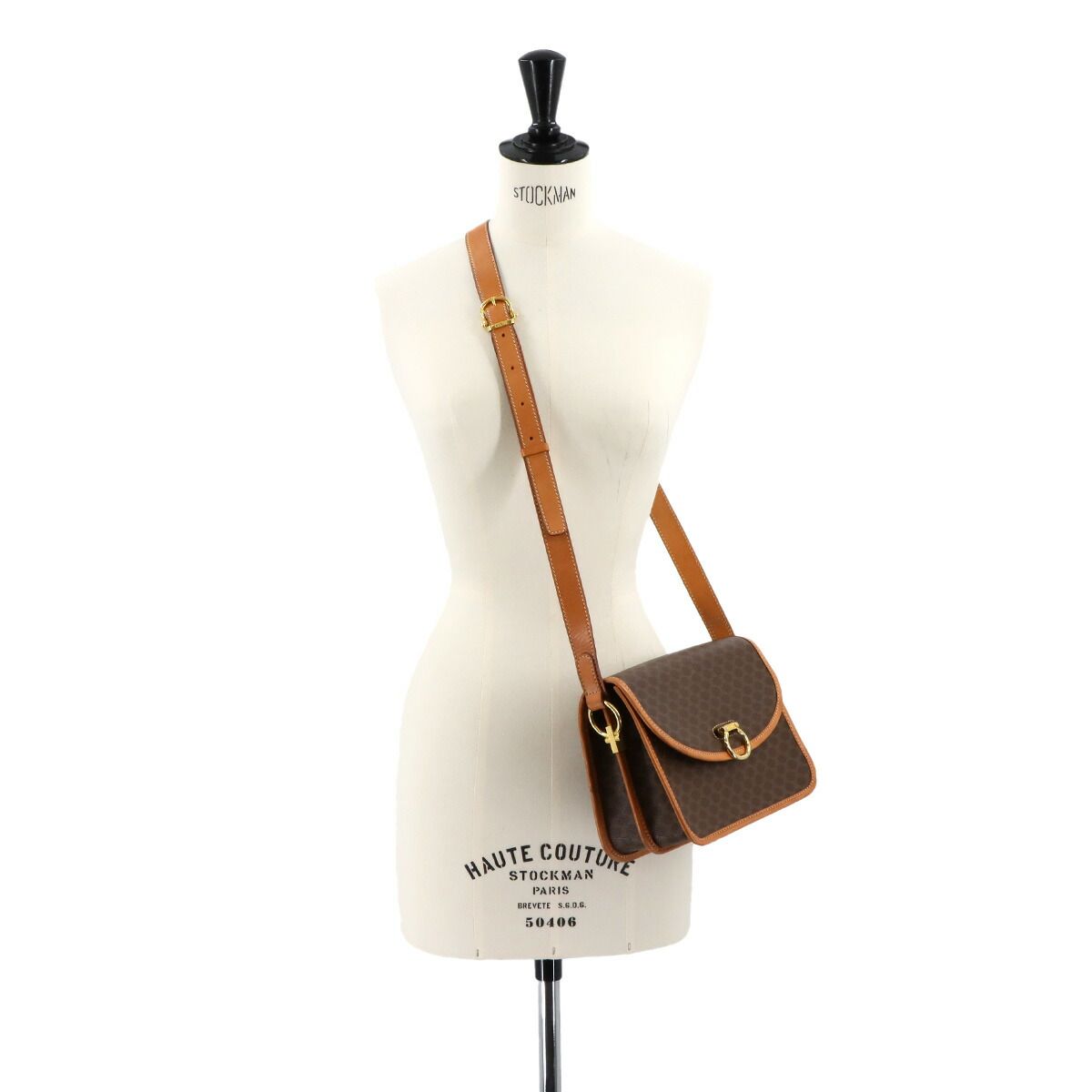 セリーヌ CELINE マカダム ショルダー バッグ PVC レザー ブラウン