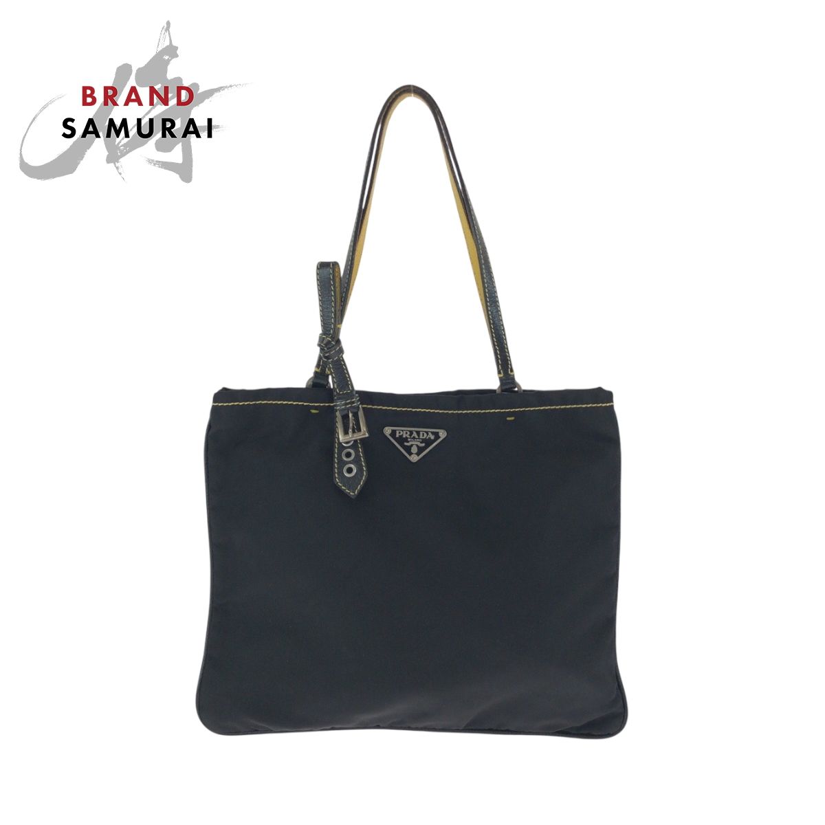 美品 PRADA プラダ テスート 三角ロゴプレート ブラック 黒 イエロー 