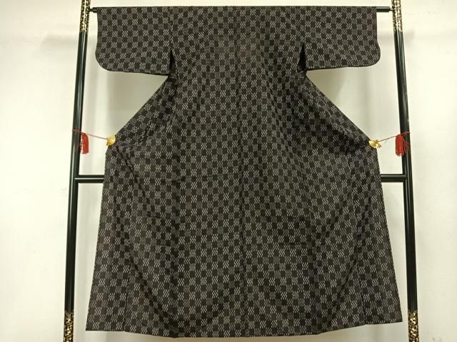 平和屋着物▽上質な紬 単衣 市松文様 正絹 逸品 AAAW1371fy