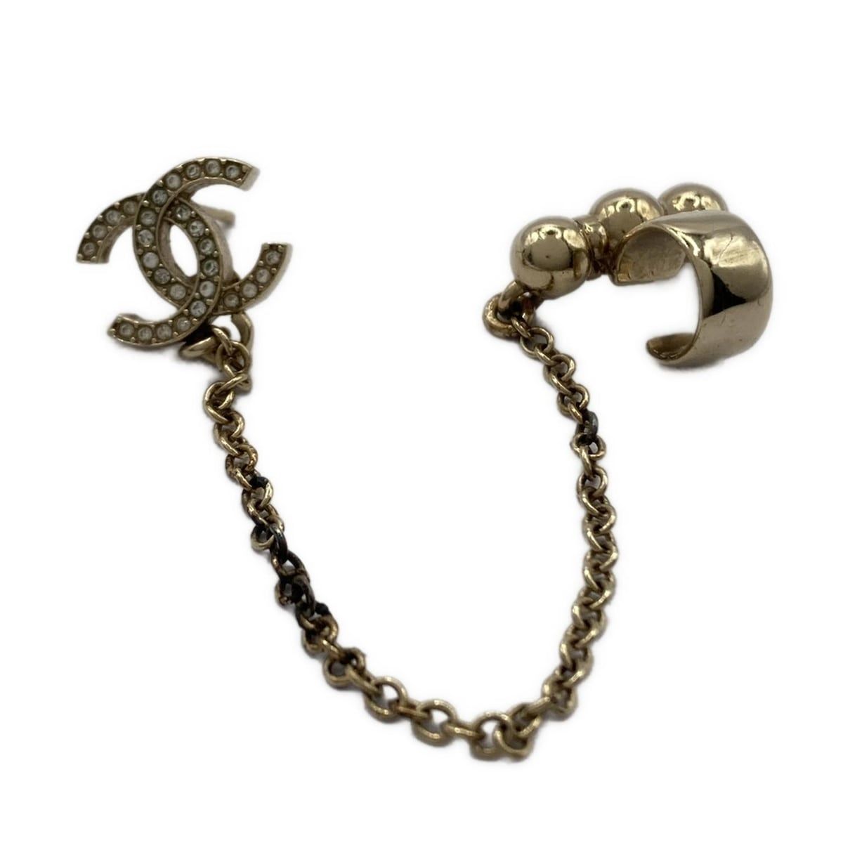 CHANEL シャネル ピアス ココマーク ゴールド ラインストーン|イヤーカフ付き|社外キャッチ
