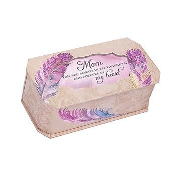 Mom Forever In My Heart Watercolour Feathers Musical Box Plays Wind Beneath My Wings