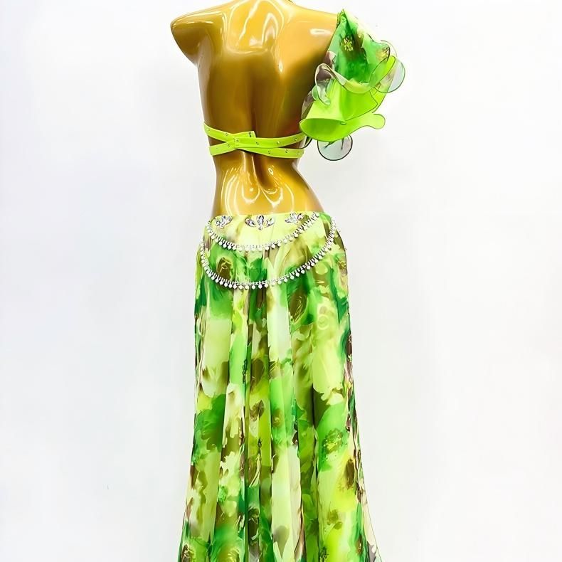 ベリーダンス衣装 トップスブラ スカート グリーン オーダーメイド M|L WWW_OLIVIERBERNSTEIN_COM