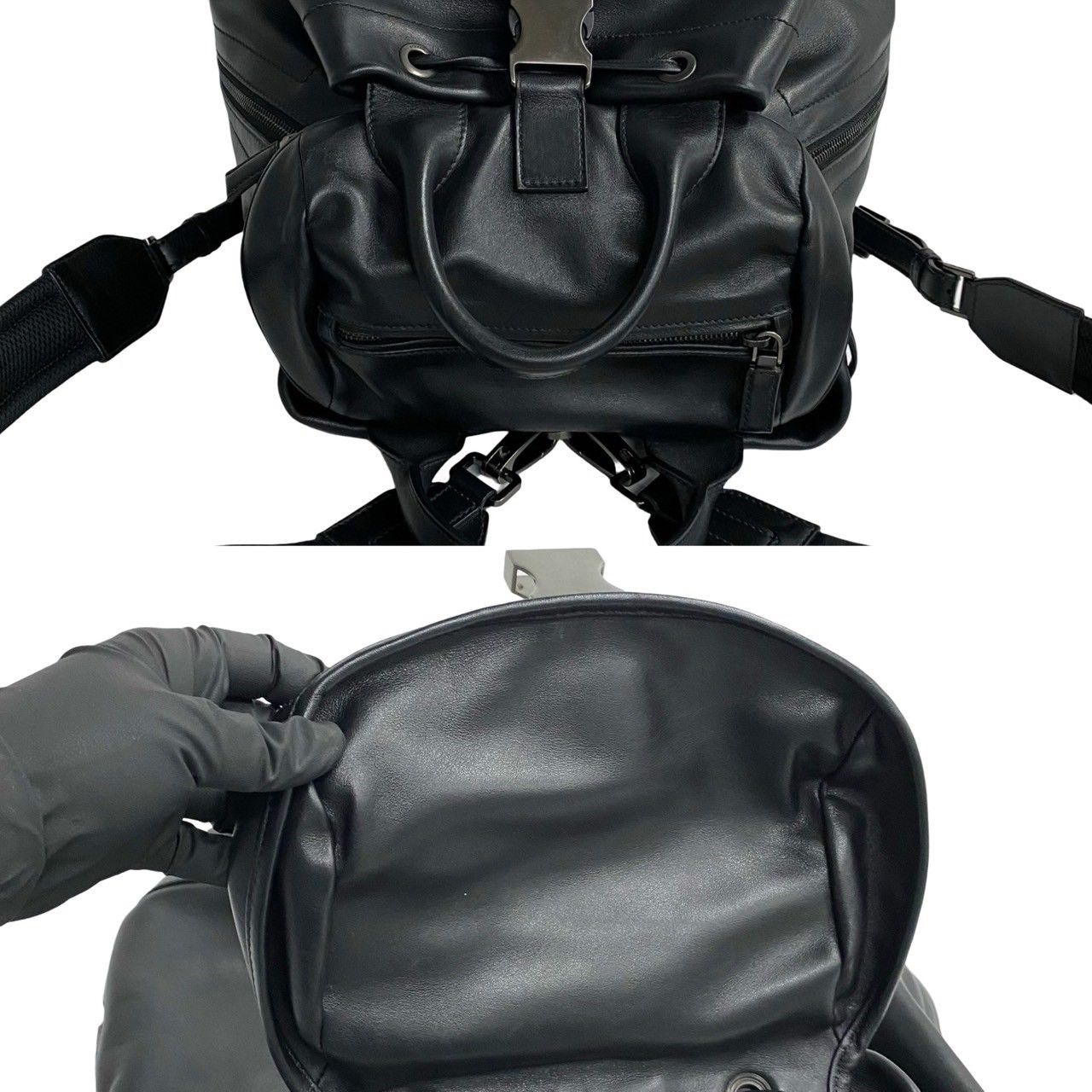 極 美品 希少品 PRADA プラダ 三角ロゴ レザー 本革 巾着 2way