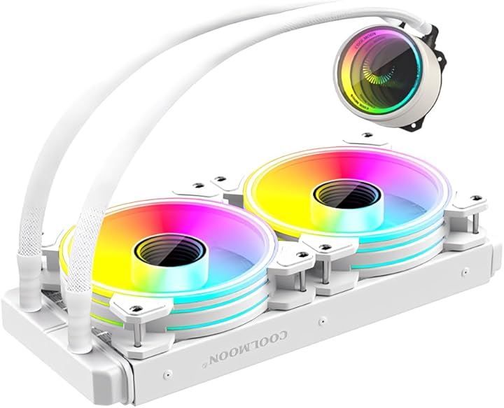 COOLMOON 簡易水冷クーラー インフィニティ―ミラー CPUクーラー LED ARGB 5v 3pin LGA1700/1200/115X AMD:AM4ソケットに対応 4pin PWM ファン制御( ホワイト)