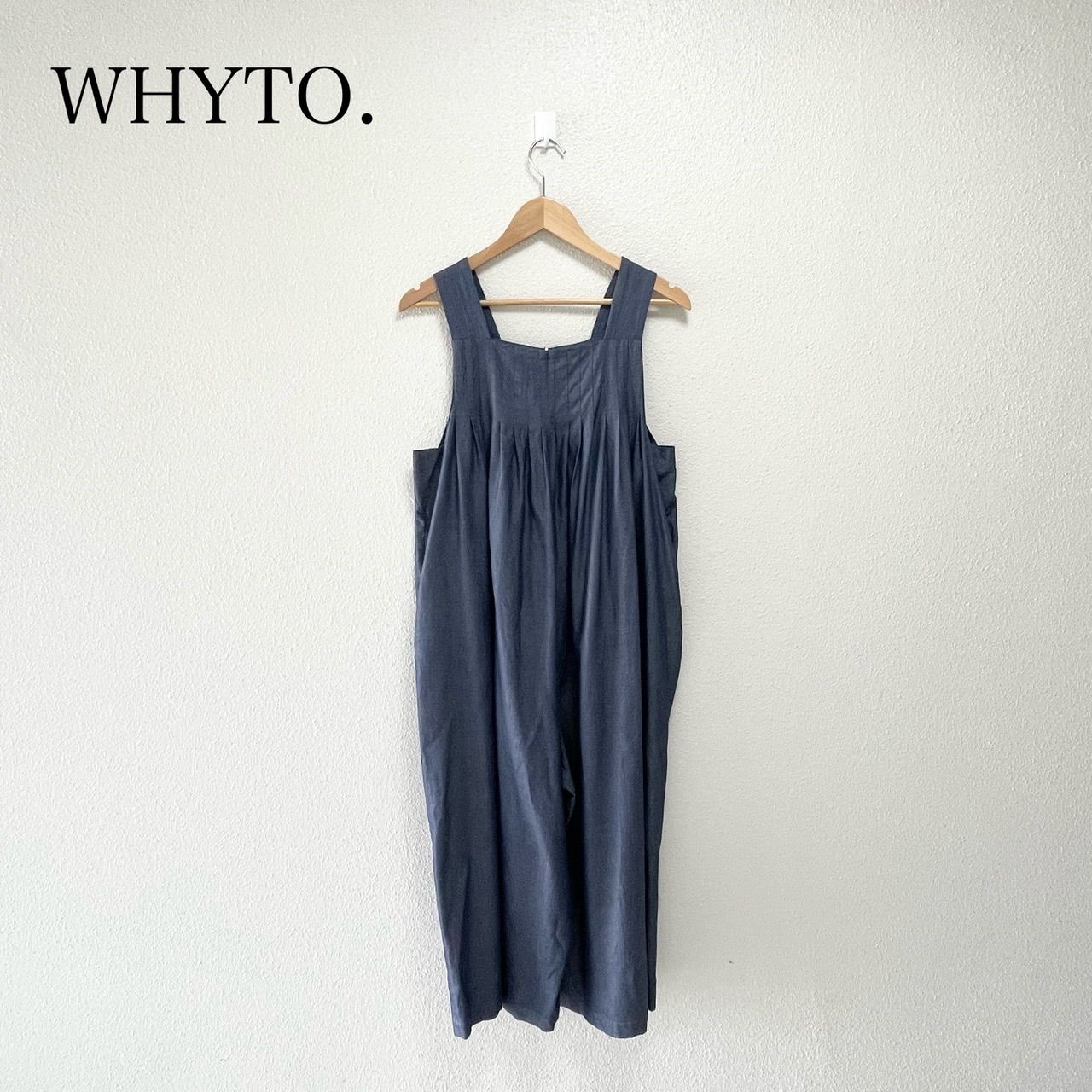販売継続品 WHYTO. ホワイト PLEATS TACK OVERALLS