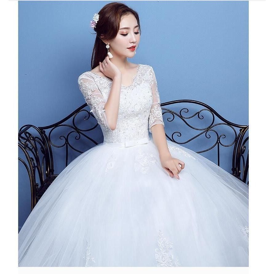 パーティードレス ウエディングドレス 袖あり Aラインワンピ ロングドレス ステージ衣装 二次会 演奏会 発表会 成人式 結婚式ドレス 披露宴