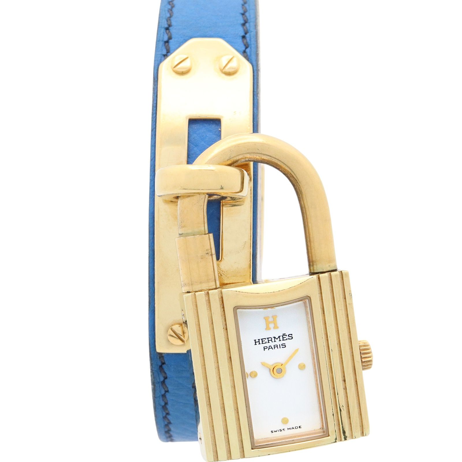 エルメス HERMES 腕時計 ケリーウォッチ KE1.201 ホワイト GP ゴールドメッキ レザーベルト ケリーウォッチ レディース Used A