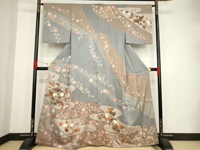 平和屋着物○訪問着 絞り 流水花文 金彩 正絹 逸品 AAAT2222ck