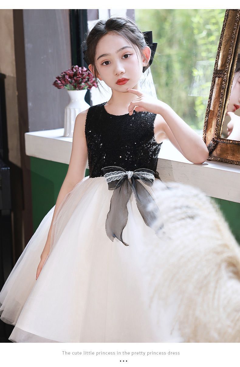 子供 ドレス こども 子供ドレス 発表会 結婚式 ブラック 輝き ロングドレス 豪華 上品 中学生 高校生 子ども キッズ 子供ワンピース ジュニア xincheng 04