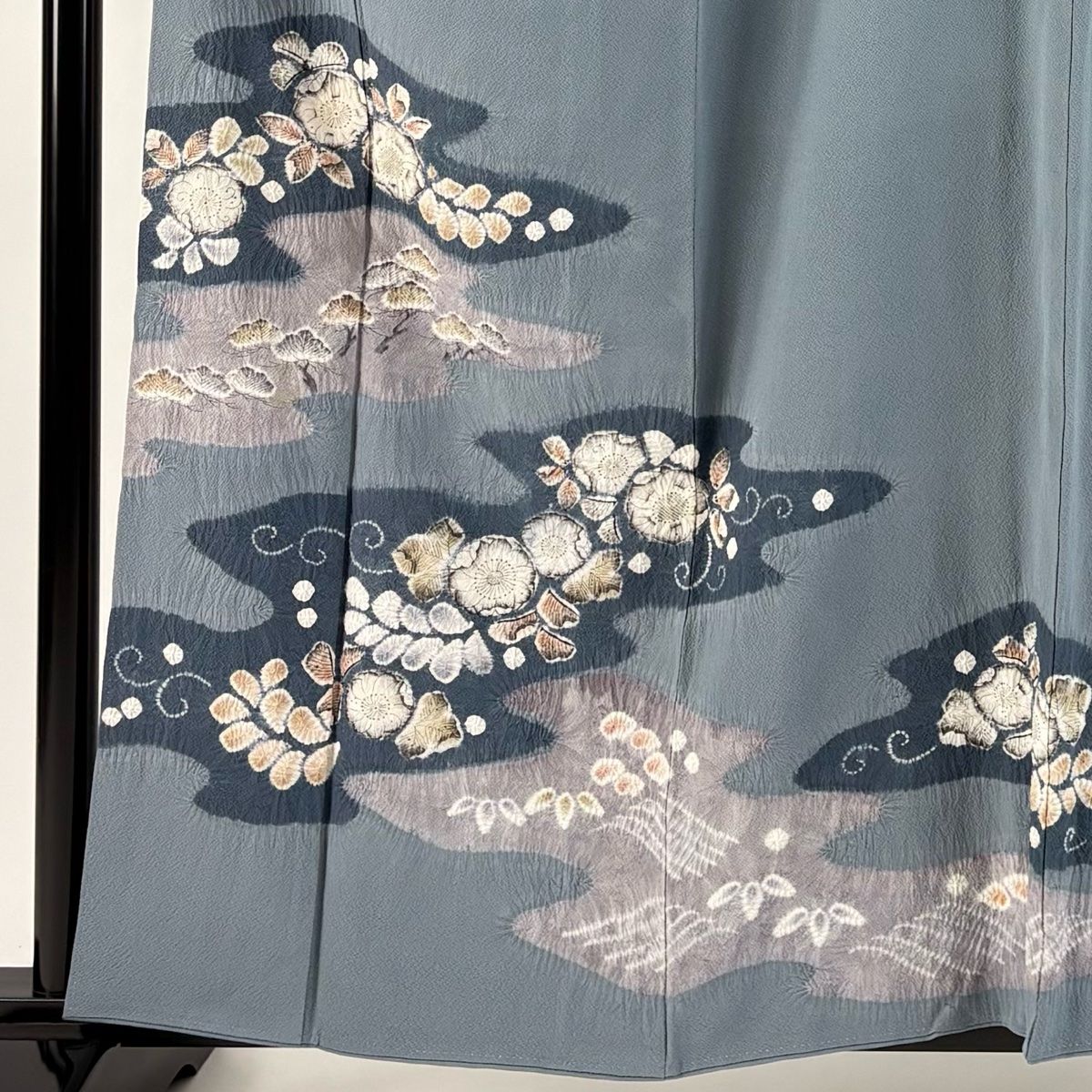 訪問着 身丈159cm 裄丈65cm M 袷 滝泰 落款 辻が花 霞 染め分け 青灰色 正絹 名品