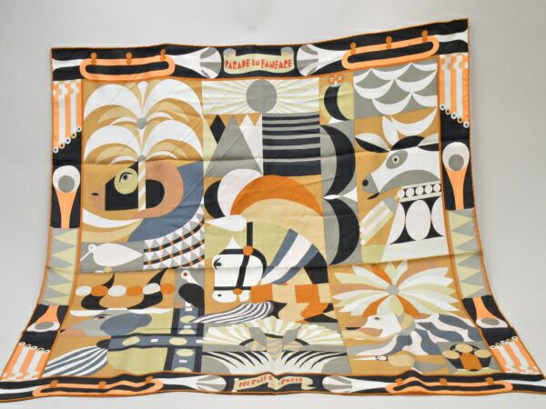 未使用級✨HERMES エルメスParade en Fanfare カレ90 HERMES スカーフ Parade en Fanfare scarf 90 直営店ラッピング